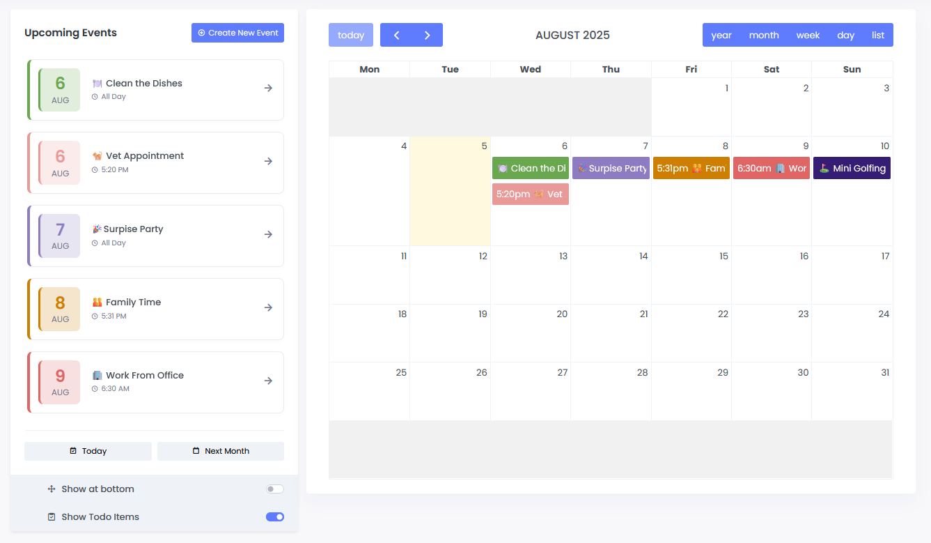 Shared Calendar Feature