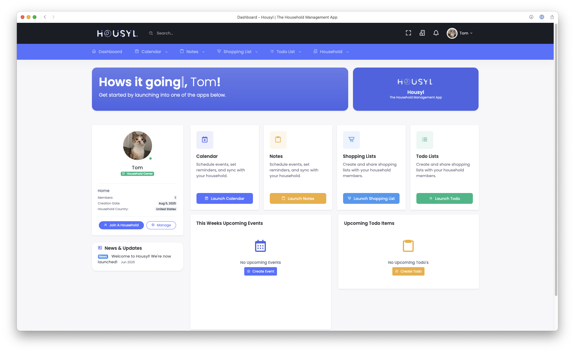 Housyl Dashboard View